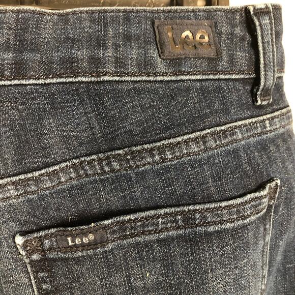 Vintage Lee Straight Leg Mid-Rise Dark Wash Blue Jeans Denim Size 8 Long Pockets - Picture 4 of 7